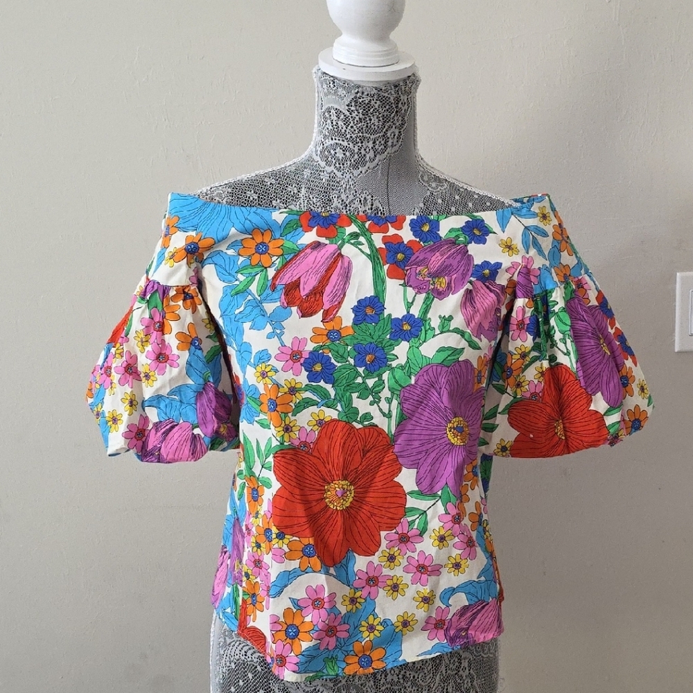 H&M Colorful Floral Off-Shoulder Blouse